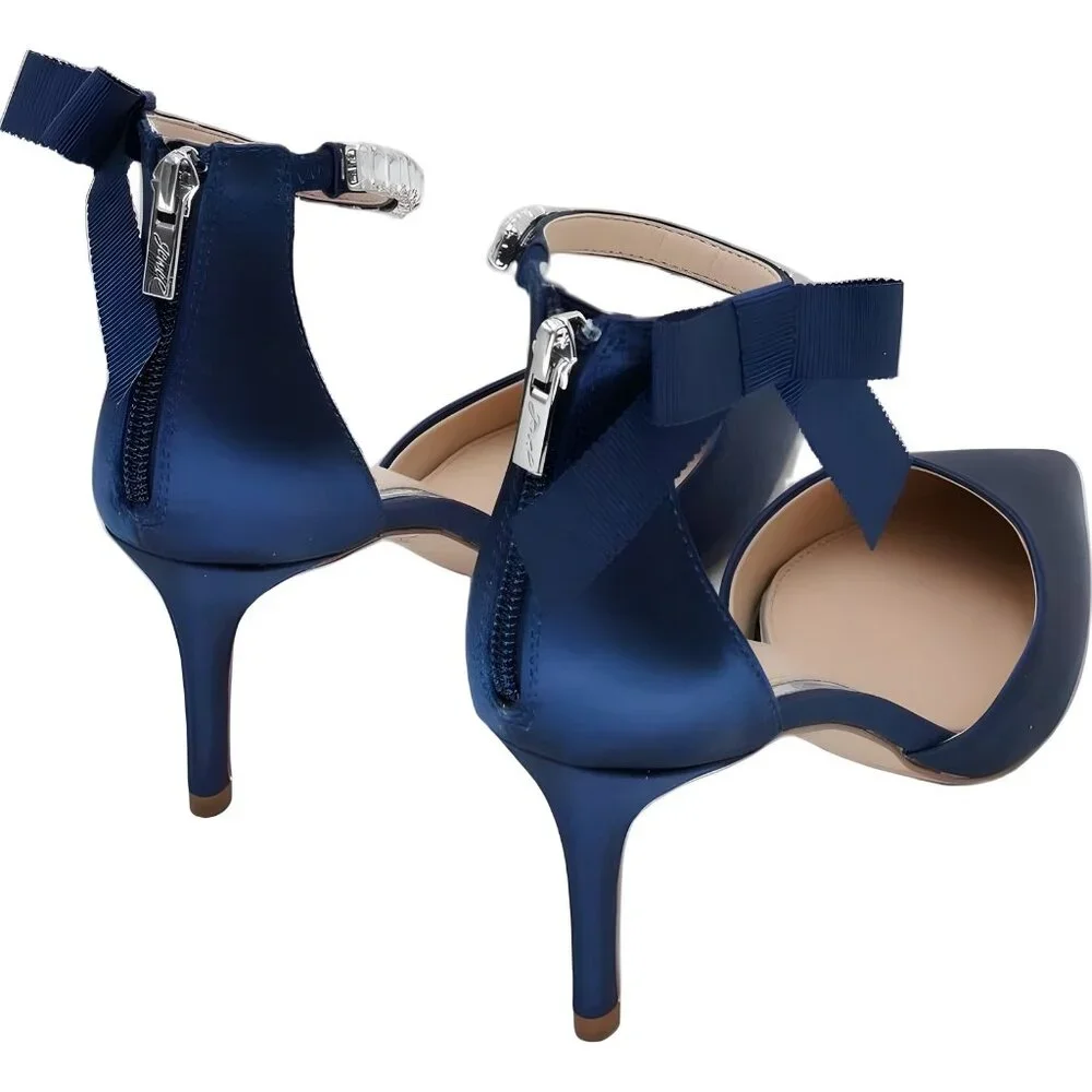 Jewel Badgley Mischka Jaycee Rhinestone Bow Heels Navy Women's US 6.5 - Picture 3 of 6